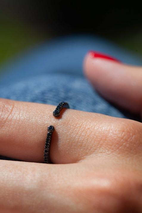 Bague jonc avec diamants noirs 0.29 carat en serti griffe or rose - Redline - 0++