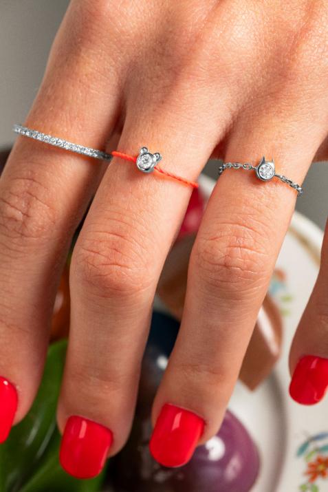 Bague Chat sur chaîne avec diamant 0.05ct or blanc - Redline - 0++