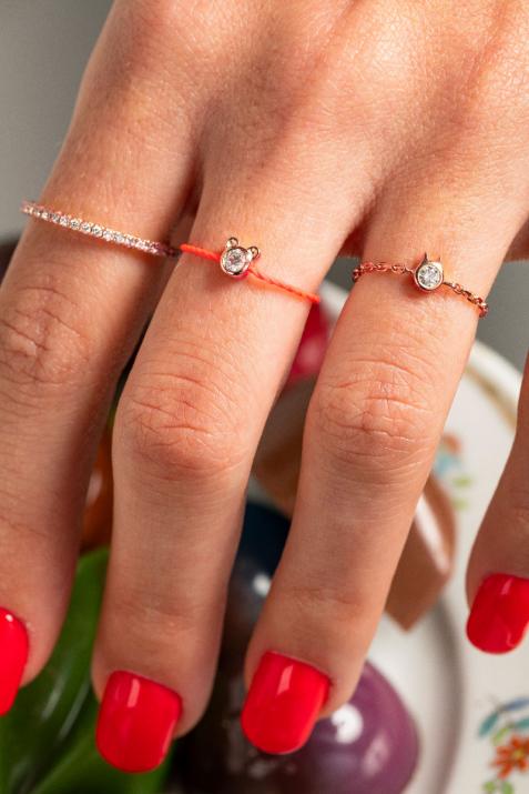 Bague Chat sur chaîne avec diamant 0.05ct or rose - Redline - 0++