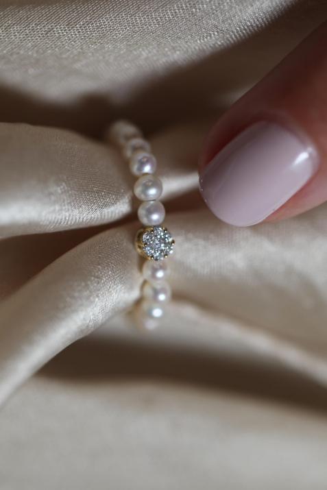 Bague avec perles et diamant en serti invisible or jaune - Redline - 0++