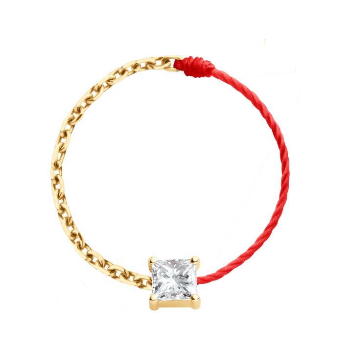 Bague fil et chaîne avec diamant princesse 0.11 carat en serti griffe or jaune - Redline - 0++