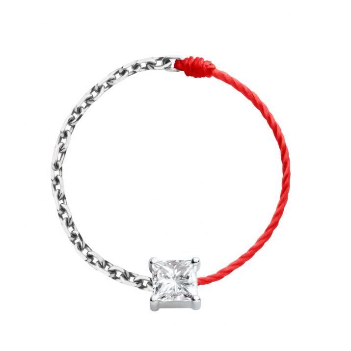 Bague fil et chaîne avec diamant princesse 0.11 carat en serti griffe or blanc - Redline - 0++