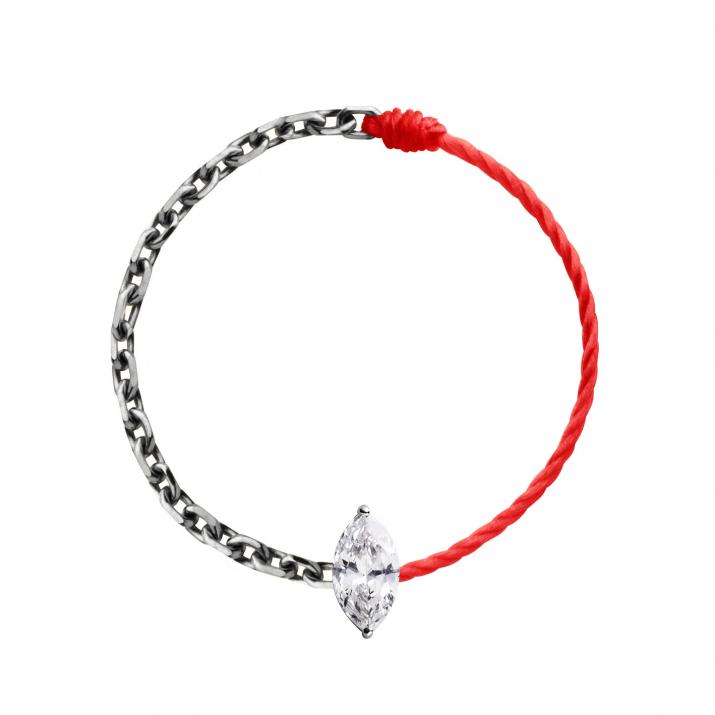 Bague chaîne et fil avec diamant marquise 0.10 carat en serti griffe or noir - Redline