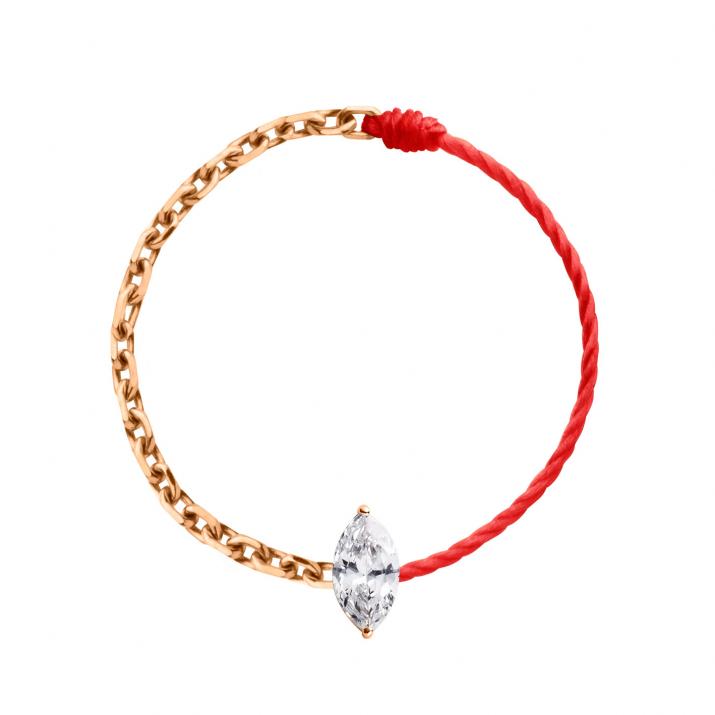 Bague chaîne et fil avec diamant marquise 0.10 carat en serti griffe or rose - Redline