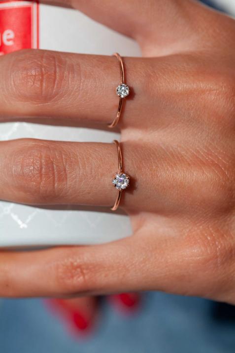 Bague jonc avec diamant 0.2 carat serti griffe or rose - Redline - 0++