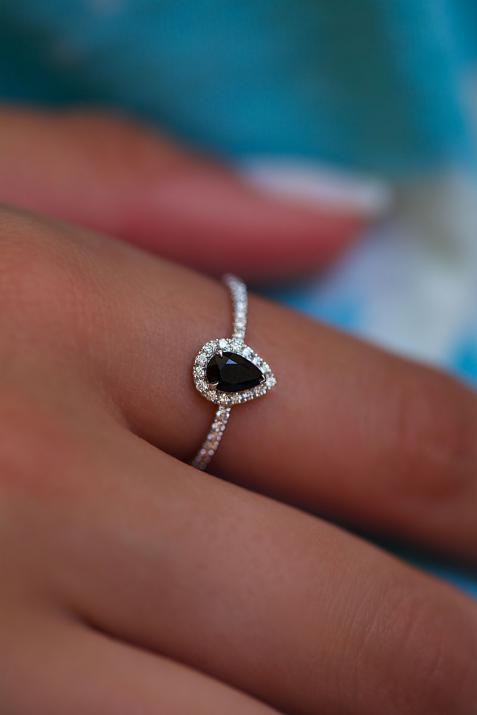 Bague jonc onyx et diamants en or blanc - Redline - 0++
