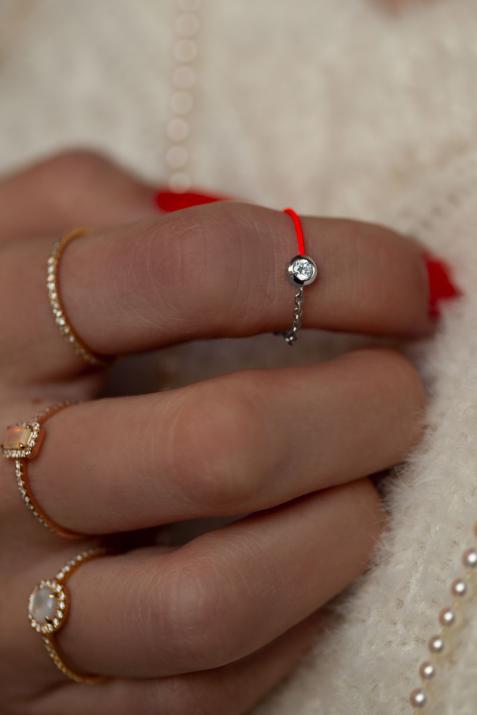 Bague fil et chaîne avec diamant 0.10 carat en serti clos or noir - Redline - 0++