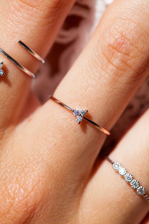 Bague jonc avec diamant 0.042 carat en serti griffe or rose - Redline - 0++