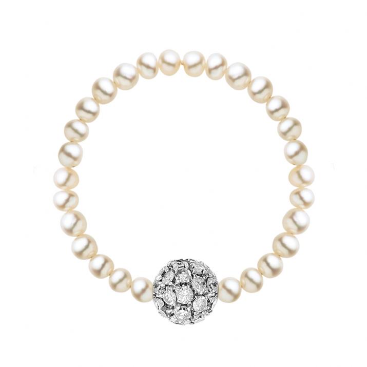 Bague fil avec des perles d'eau douce et une boule incrustée de diamants 0.19 carat or noir - Redline - 0++