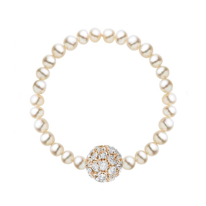 Bague fil avec des perles d'eau douce et une boule incrustée de diamants 0.19 carat or rose - Redline - 0++