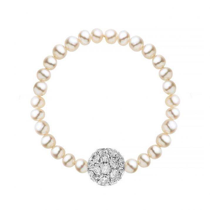 Bague fil avec des perles d'eau douce et une boule incrustée de diamants 0.19 carat or blanc - Redline - 0++
