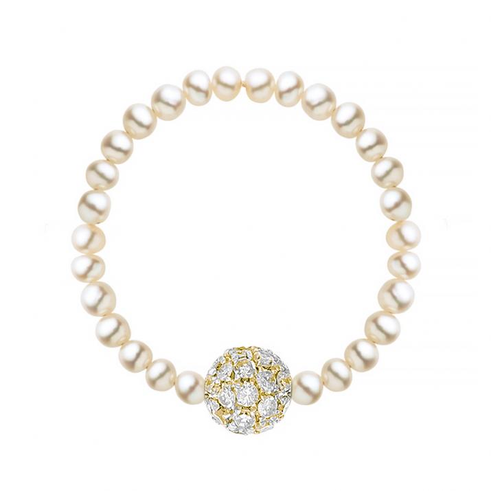 Bague fil avec des perles d'eau douce et une boule incrustée de diamants 0.19 carat or jaune - Redline - 0++
