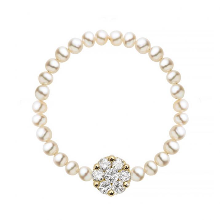 Bague avec perles et diamant en serti invisible or jaune - Redline - 0++