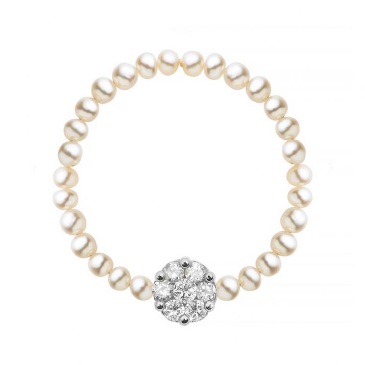 Bague avec perles et diamant en serti invisible or blanc - Redline - 0++