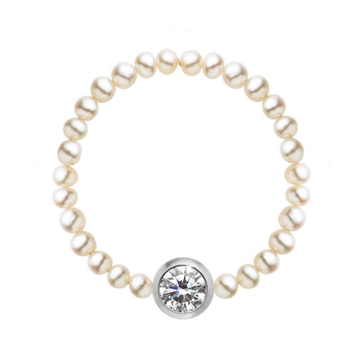 Bague fil avec des petites perles d'eau douce et un diamant 0.10 carat en serti clos or blanc - Redline - 0++