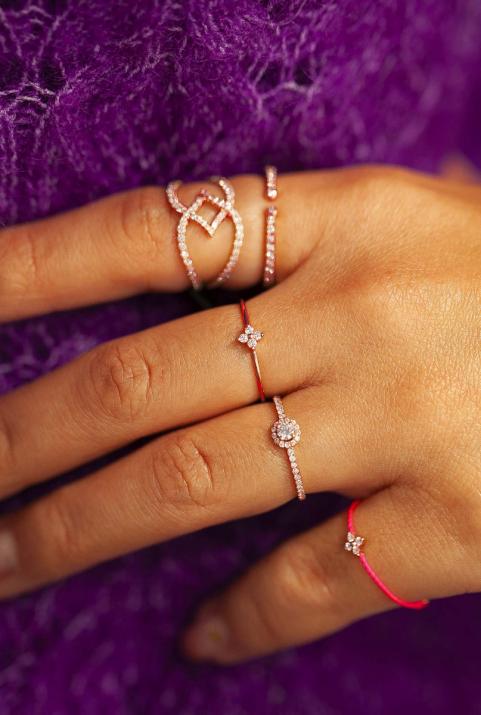 Bague jonc étoile avec 4 diamants or rose - Redline - 0++