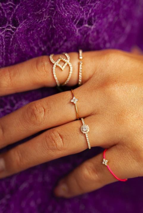 Bague jonc avec étoile avec 4 diamants or jaune - Redline - 0++