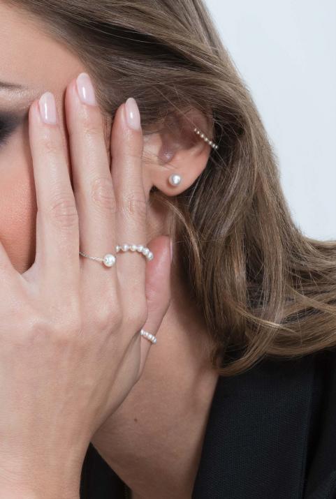 Bague chaîne avec perle d'Akoya fermoir en or blanc - Redline - 0++