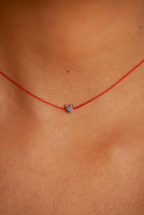 Collier Ours sur fil avec diamant 0.05ct or blanc - Redline - 0++