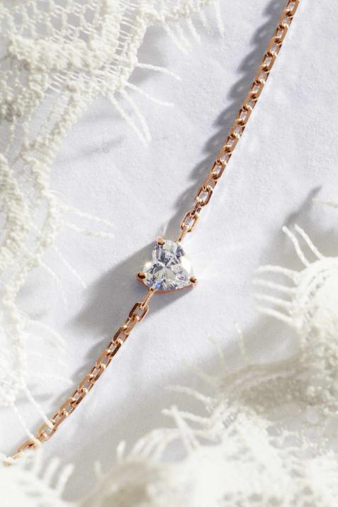 Bracelet chaîne avec diamant coeur 0.20 carat en serti griffe or rose - Redline - 0++