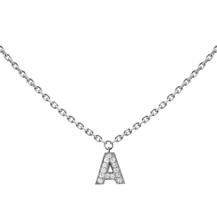 Collier chaîne Alphabet pavé diamants or blanc - Redline - 0++