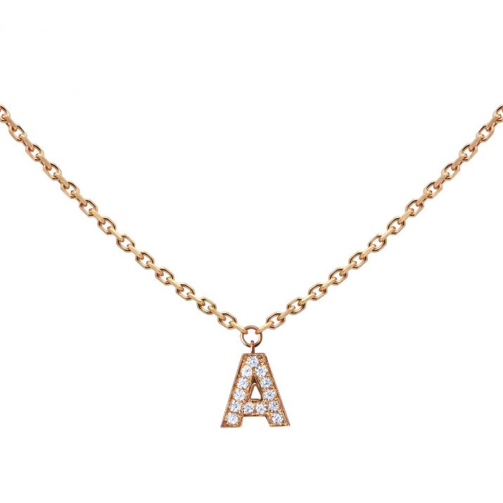 Collier chaîne Alphabet pavé diamants or rose - Redline - 0++