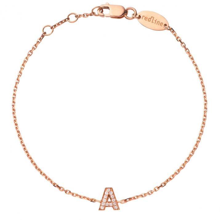 Bracelet Chaîne Alphabet Diamant Pavé Or Rose - Redline - 0++