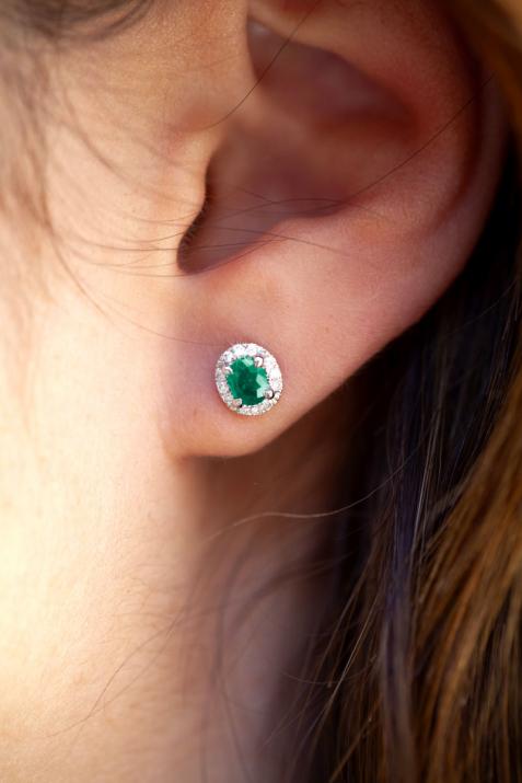Boucles d'oreilles émeraude et diamants en serti griffe or blanc - Redline - 0++