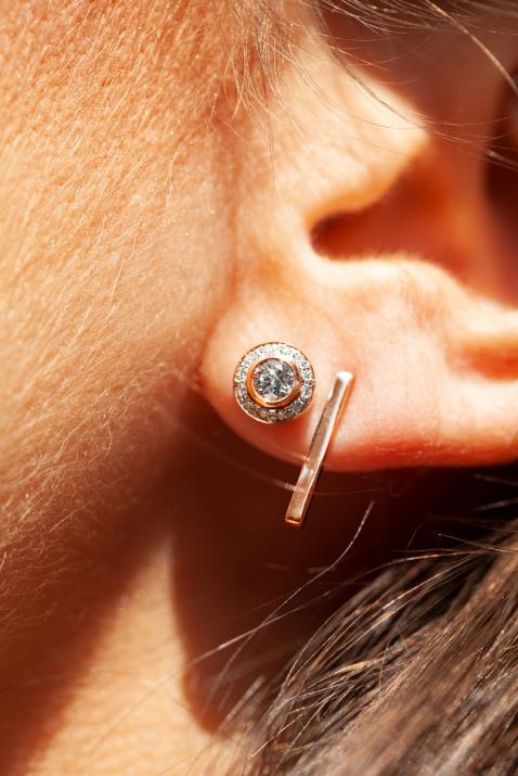 Boucles d'oreilles avec diamants 0.52 carat en serti clos or rose - Redline - 0++