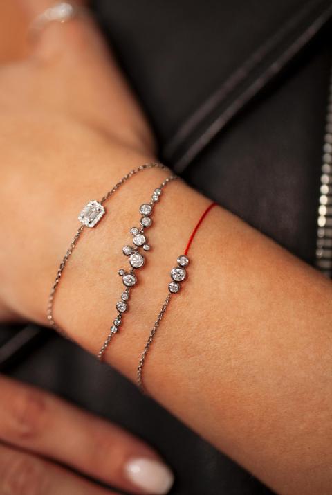Bracelet fil et chaîne avec diamant 0.20 carat en serti clos or noir - Redline - 0++
