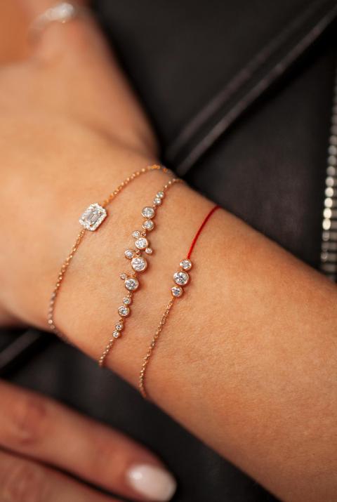 Bracelet fil et chaîne avec diamant 0.20 carat en serti clos or rose - Redline - 0++