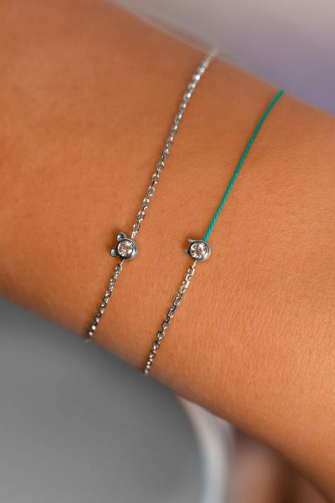 Bracelet Chat mi-fil mi-chaîne avec diamant 0.05ct or blanc - Redline - 0++