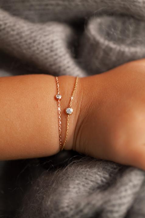 Bracelet enfant chaîne avec diamant 0.05 carat en serti clos or rose - Redline - 0++