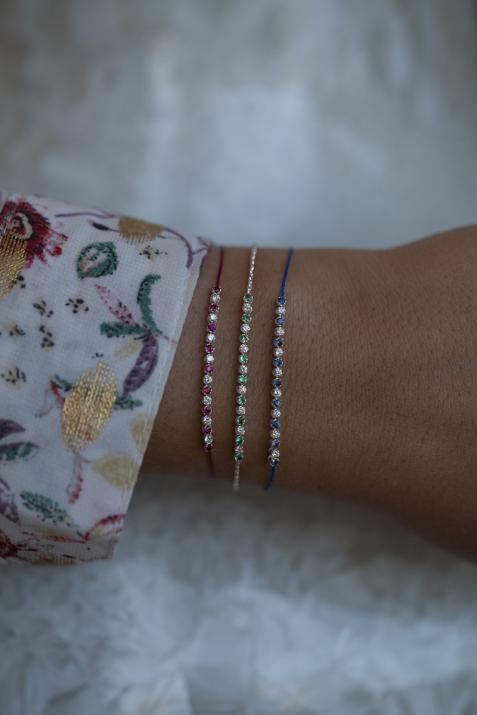 Bracelet chaîne émeraudes et diamants en serti griffe or blanc - Redline - 0++