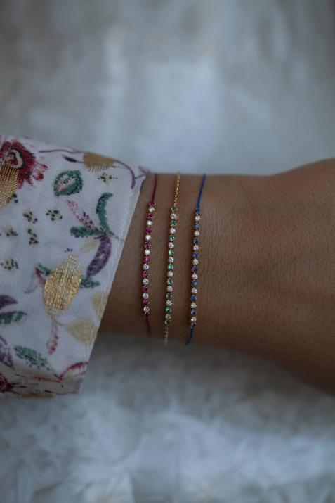 Bracelet chaîne émeraudes et diamants en serti griffe or jaune - Redline - 0++