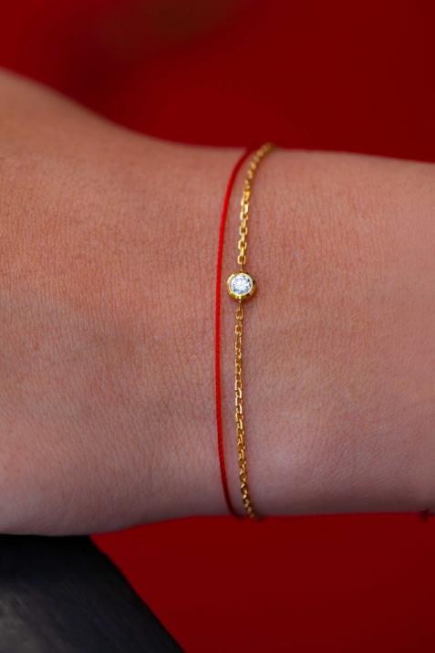 Bracelet chaîne avec diamant 0.10 carat en serti clos or jaune - Redline - 0++