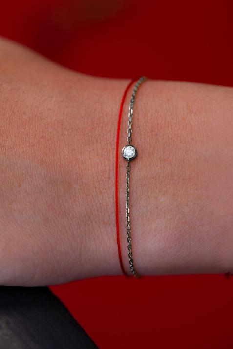 Bracelet chaîne avec diamant 0.10 carat en serti clos or noir - Redline - 0++