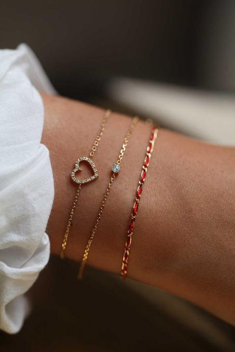 Bracelet chaîne coeur or jaune pavé diamant - Redline - 0++