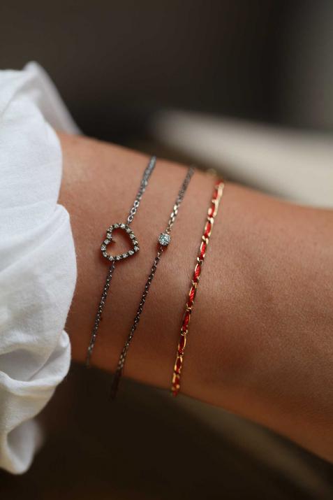 Bracelet chaîne coeur or noir pavé diamant - Redline - 0++