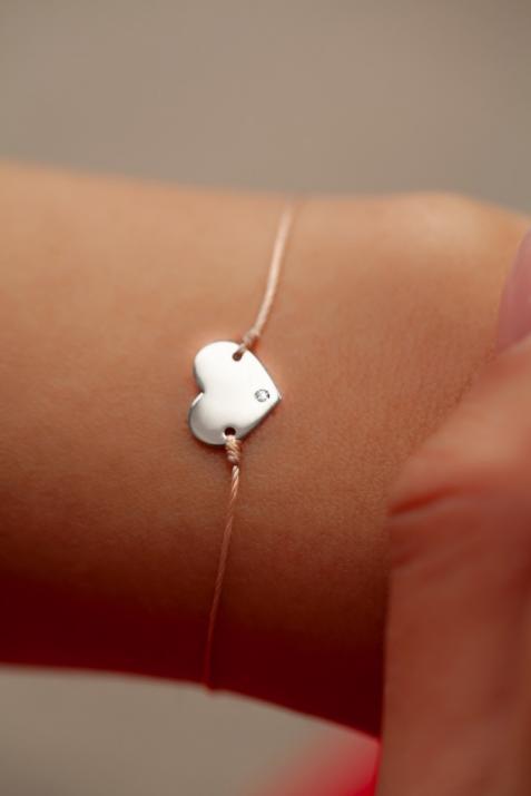 Bracelet fil coeur or blanc avec diamant - Redline - 0++