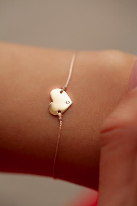 Bracelet fil coeur or jaune avec diamant - Redline - 0++