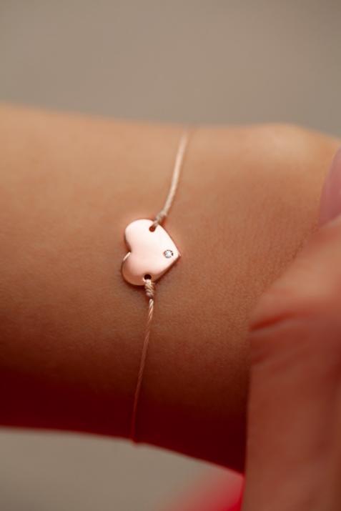 Bracelet fil coeur or rose avec diamant - Redline - 0++