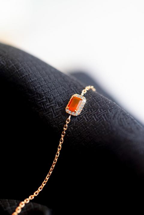 Bracelet chaîne cornaline et diamants or rose - Redline - 0++