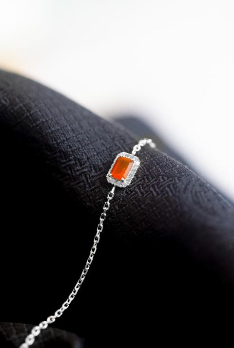 Bracelet chaîne cornaline et diamants or blanc - Redline - 0++