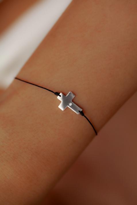 Bracelet fil croix or blanc avec diamant - Redline - 0++