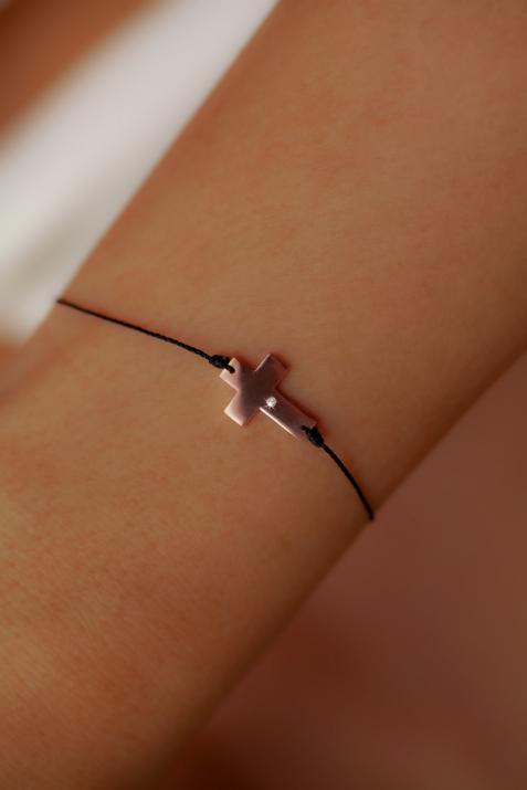 Bracelet fil croix or rose avec diamant - Redline - 0++