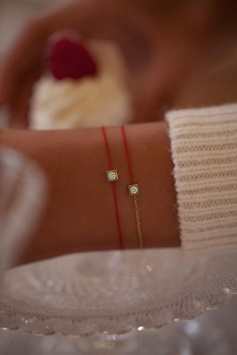 Bracelet fil et chaîne avec diamant 0.10 carat en serti carré or jaune - Redline - 0++
