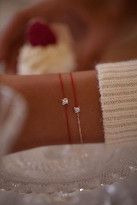Bracelet fil et chaîne avec diamant 0.10 carat en serti carré or rose - Redline - 0++