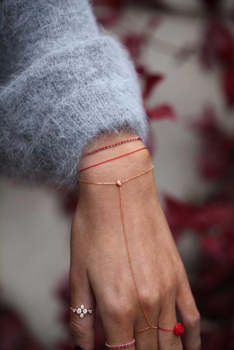 Bracelet fil et chaîne avec diamant 0.02 carat en serti clos or rose - Redline - 0++