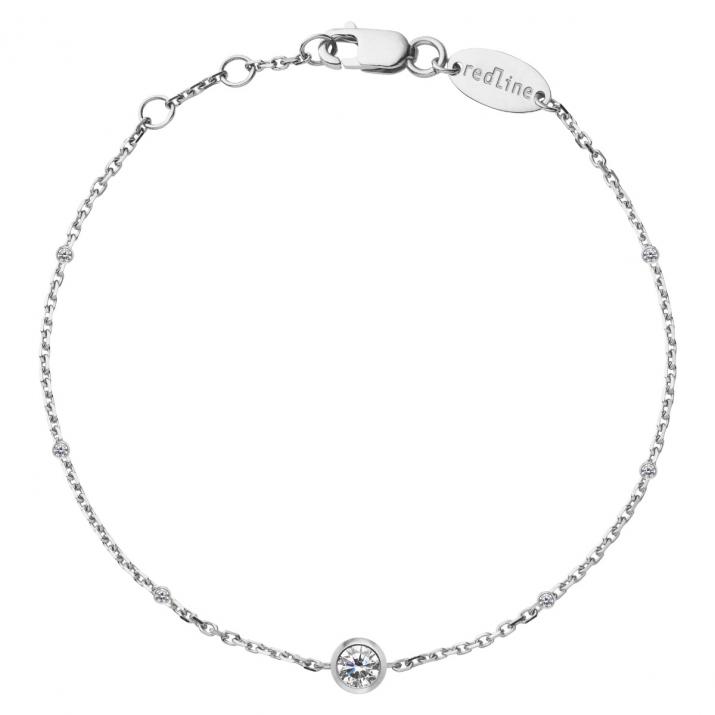 Bracelet chaîne avec un diamant entouré de petits diamants en serti clos or blanc - Redline - 0++